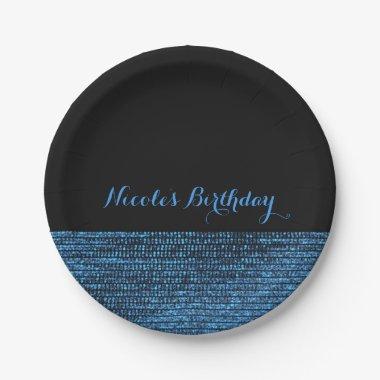 Blue & Black Modern Glam Sequins Chic Party Paper Plates