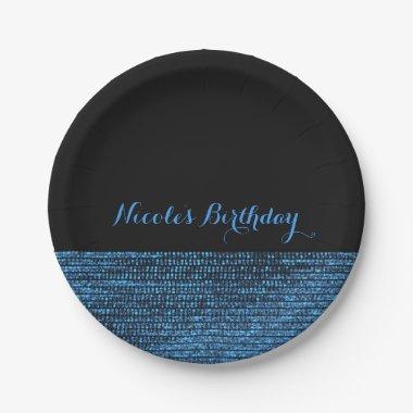 Blue & Black Modern Glam Sequins Chic Party Paper Plates