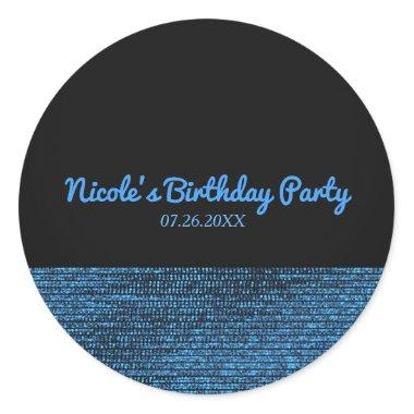 Blue & Black Modern Glam Sequins Party Favor Chic Classic Round Sticker