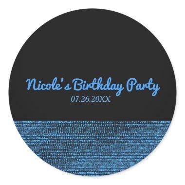 Blue & Black Modern Glam Sequins Party Favor Chic Classic Round Sticker