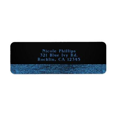 Blue & Black Modern Glam Sequins Party Invitations Label