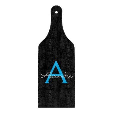 Blue Black Script Girly Monogram Name Cutting Board