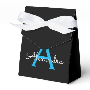 Blue Black Script Girly Monogram Name Favor Boxes