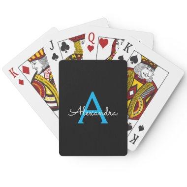Blue Black Script Girly Monogram Name Poker