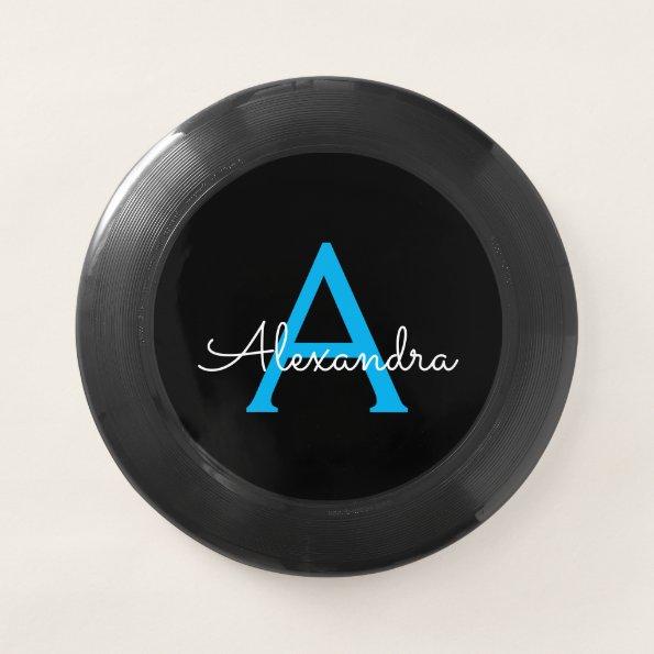 Blue Black Script Girly Monogram Name Wham-O Frisbee