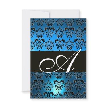 BLUE BLACK WHITE DAMASK MONOGRAM Invitations