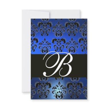 BLUE BLACK WHITE SAPPHIRE DAMASK MONOGRAM RSVP