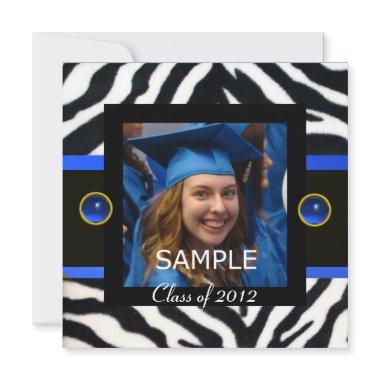 BLUE BLACK WHITE ZEBRA FUR Monogram Photo Template