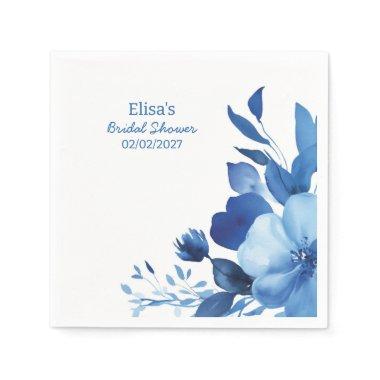 Blue Blooms Watercolor Custom  Napkins