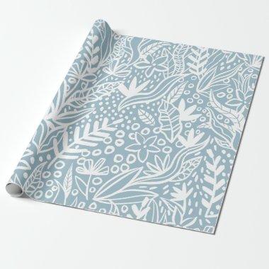 Blue Bohemian Trendy Floral Print Wrapping Paper