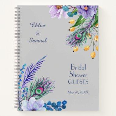 Blue Boho Floral Bridal Shower Guest Book