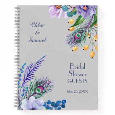 Blue Boho Floral Bridal Shower Guest Book