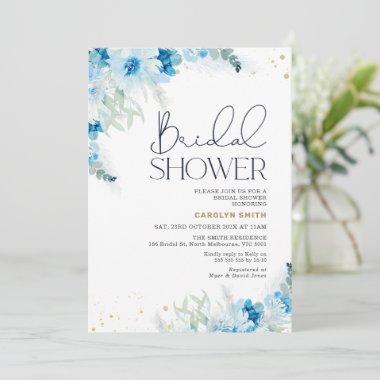 Blue Boho Floral Pampas Bridal Shower Invitations