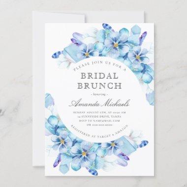 Blue Boho Floral Wreath Bridal Brunch Shower Invitations