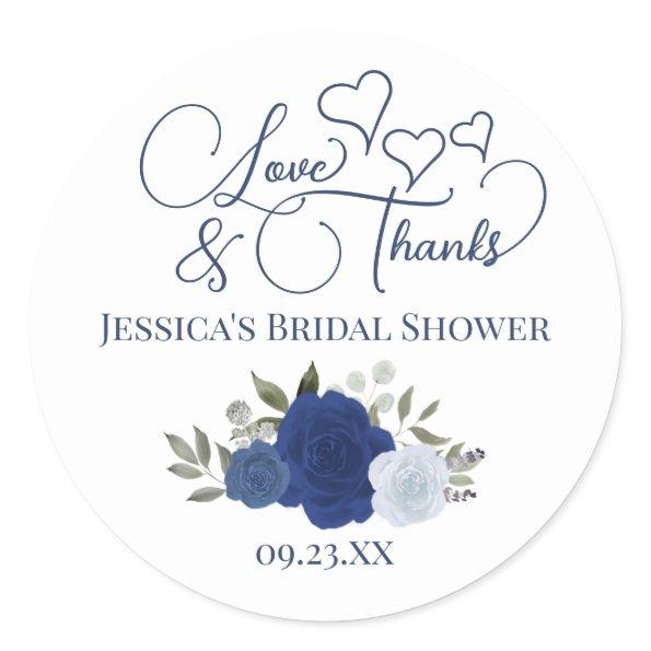 Blue Boho Roses Love & Thanks  Classic Round Sticker
