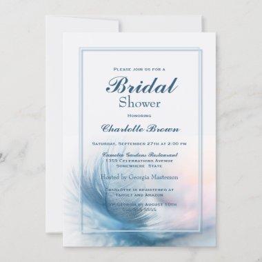 Blue Border Feather Bridal Shower Invitations