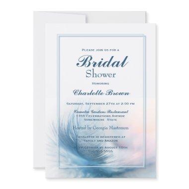 Blue Border Feather Bridal Shower Invitations