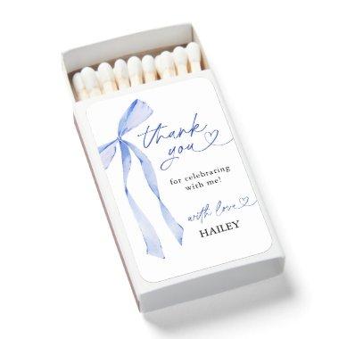 Blue Bow  Thank You, Favor Tags Matchboxes