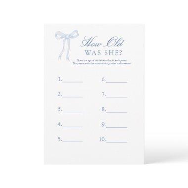 Blue Bow How Old Was She Guessing Bridal Game