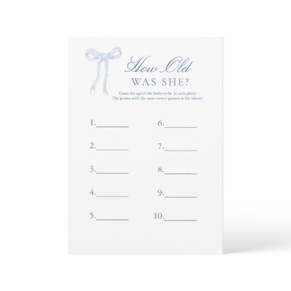 Blue Bow How Old Was She Guessing Bridal Game