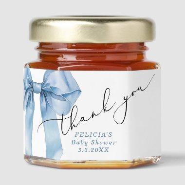 Blue Bow Minimalist script baby boy Honey Jar Favors