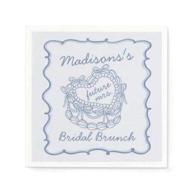 Blue Bow Retro Heart Coquette Cake Bridal Brunch Napkins