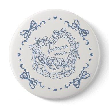 Blue Bow Retro Heart Coquette Cake  Button