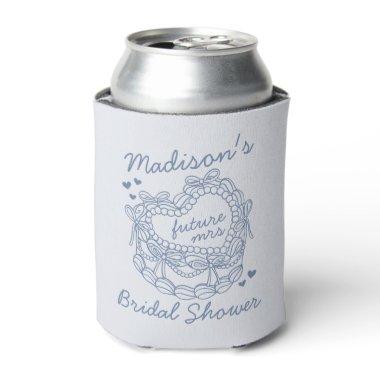 Blue Bow Retro Heart Coquette Cake  Can Cooler
