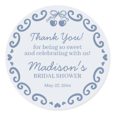 Blue Bow Retro Heart Coquette Cake  Classic Round Sticker