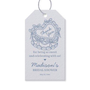 Blue Bow Retro Heart Coquette Cake  Gift Tags