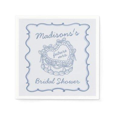 Blue Bow Retro Heart Coquette Cake  Napkins