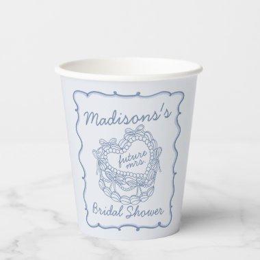 Blue Bow Retro Heart Coquette Cake  Paper Cups