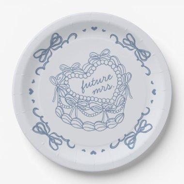 Blue Bow Retro Heart Coquette Cake  Paper Plates