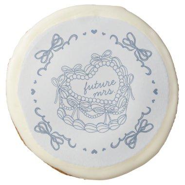 Blue Bow Retro Heart Coquette Cake  Sugar Cookie