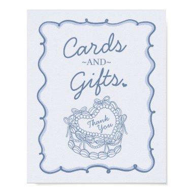 Blue Bow Retro Heart Coquette Cake  and Gifts Poster