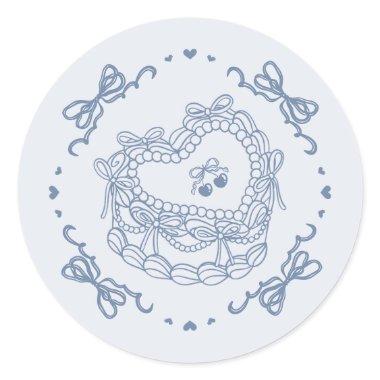 Blue Bow Retro Heart Coquette Cake Envelope Classic Round Sticker