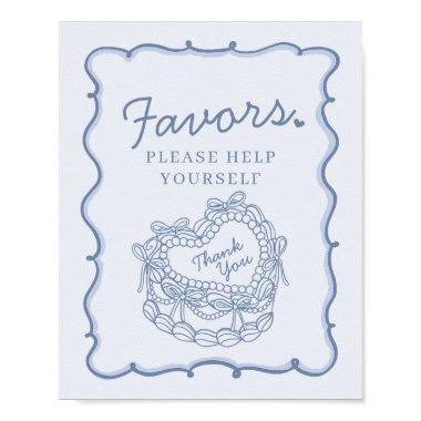 Blue Bow Retro Heart Coquette Cake Favors Sign