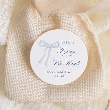 Blue Bow She's Tying The Knot  Classic Round Sticker