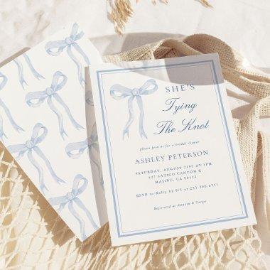 Blue Bow She's Tying The Knot Bridal Shower Invitations