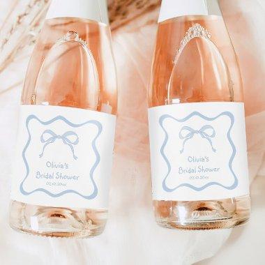 Blue Bow Tying The Knot  Champagne Sparkling Wine Label
