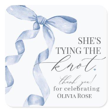 Blue Bow Tying the Knot  Party Favor Square Sticker