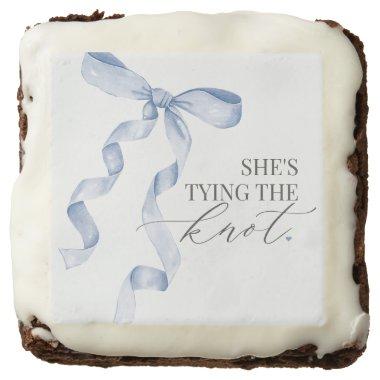Blue Bow Tying the Knot Bride Shower Dessert Favor Brownie