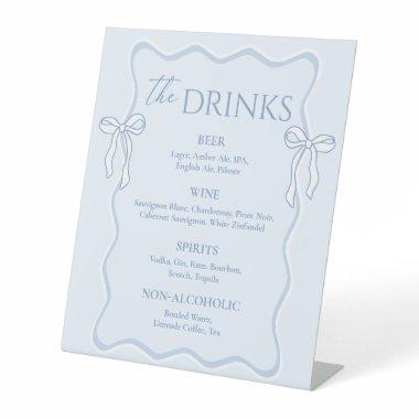 Blue Bow Wedding Bar Drink Menu Pedestal Sign
