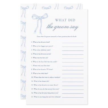 Blue Bow What Did The Groom Say Pink Bridal Game