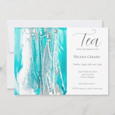 Blue Bridal Shower Tea Party Invitations