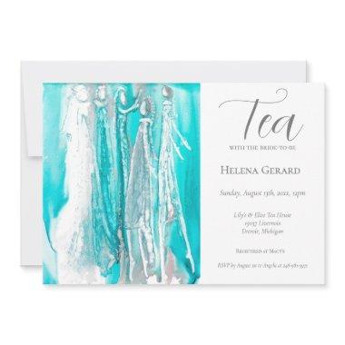 Blue Bridal Shower Tea Party Invitations