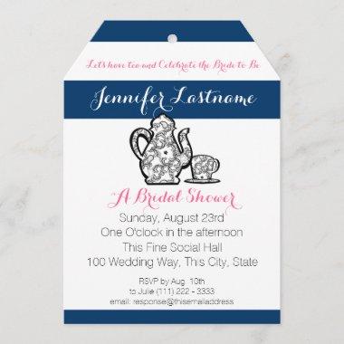 Blue Bridal Tea Party with Color Choice Invitations