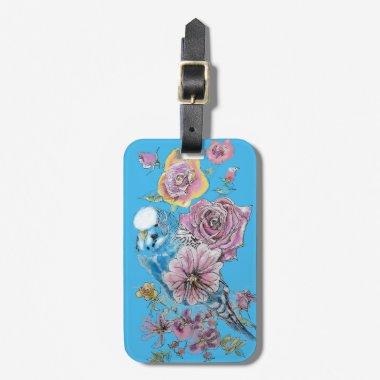 Blue Budgie Blue Floral Watercolor Luggage Tag