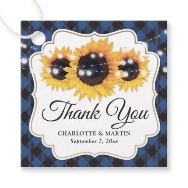 Blue Buffalo Plaid Sunflower Wedding Thank You Favor Tags