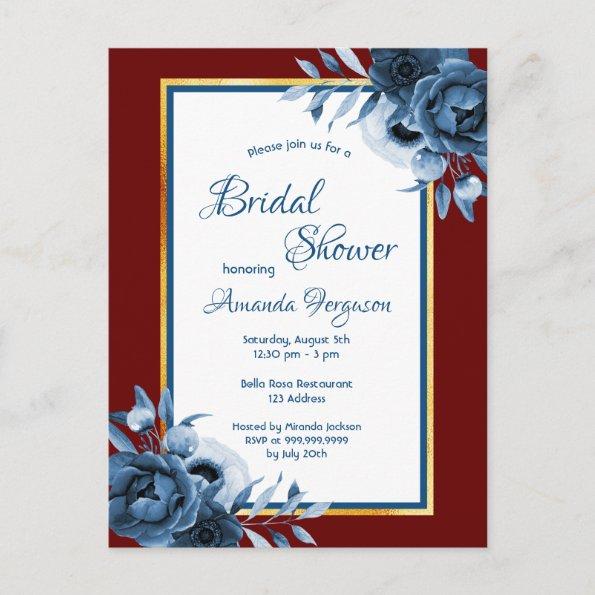 Blue burgundy gold bridal shower invitation postInvitations